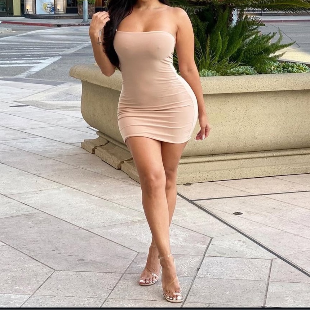 Nude prettylittlething mini dress